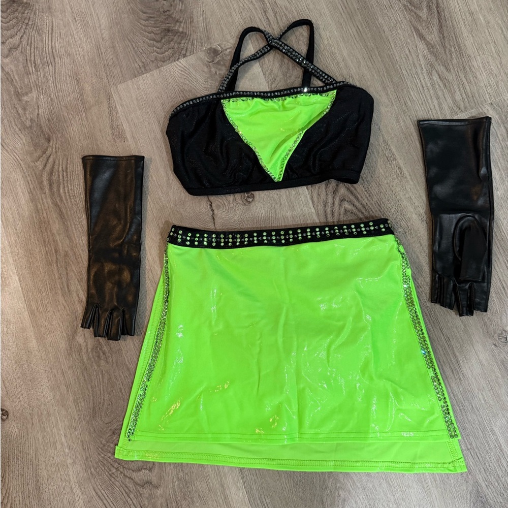 Custom Jazz costume, Size AS. Neon green and black set.
